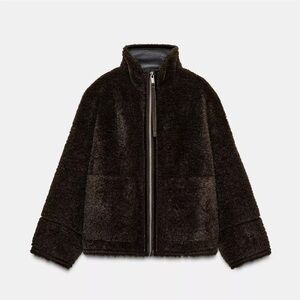 NWT Zara Double-Faced High Neck Faux Shearling Jacket Sz:XS